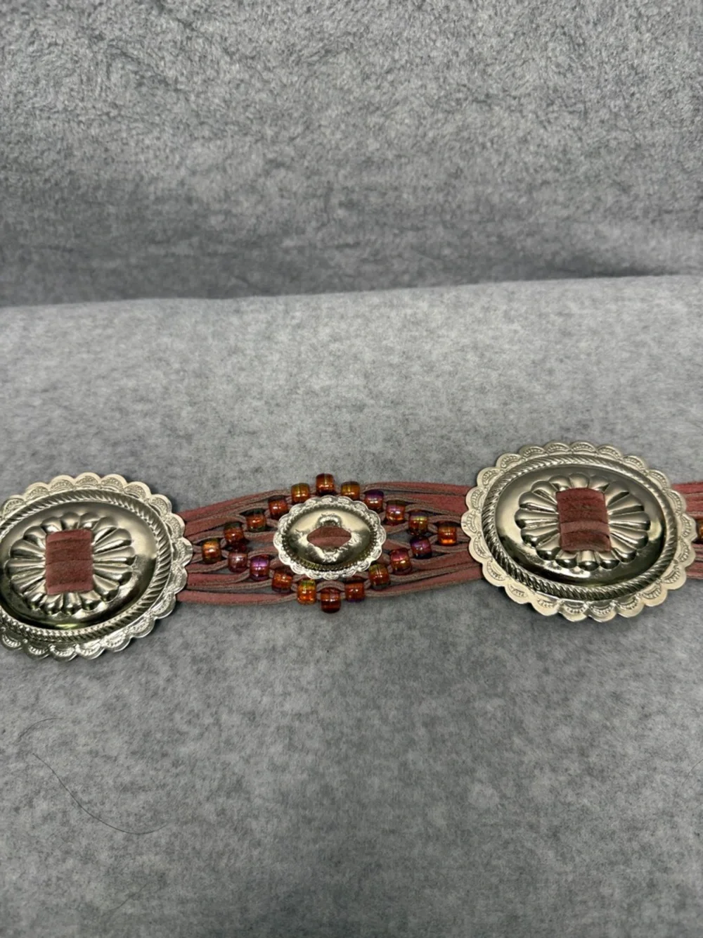 Vintage-Style Rose Boho/Western Fusion Tie-Style Belt Conchos & Beads 59” Long - Picture 2 of 5